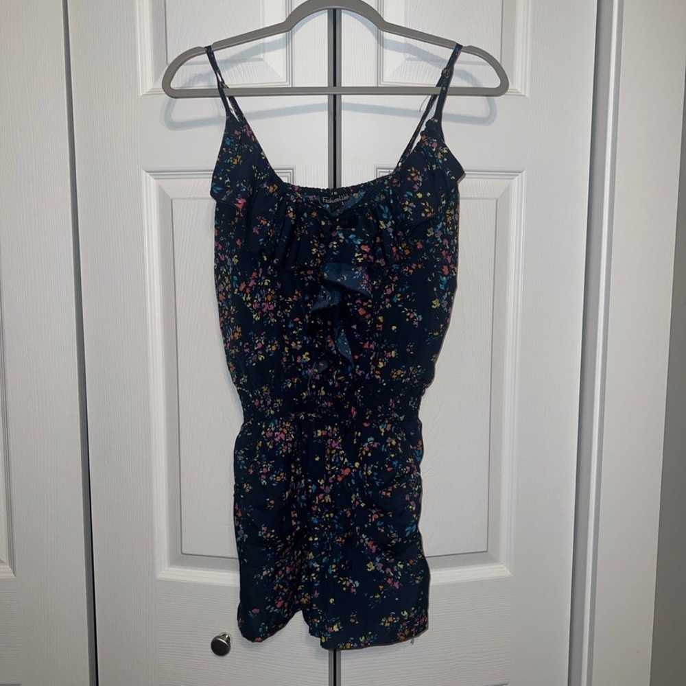 Dark Blue Floral/Butterfly Pattern Romper - Size Small